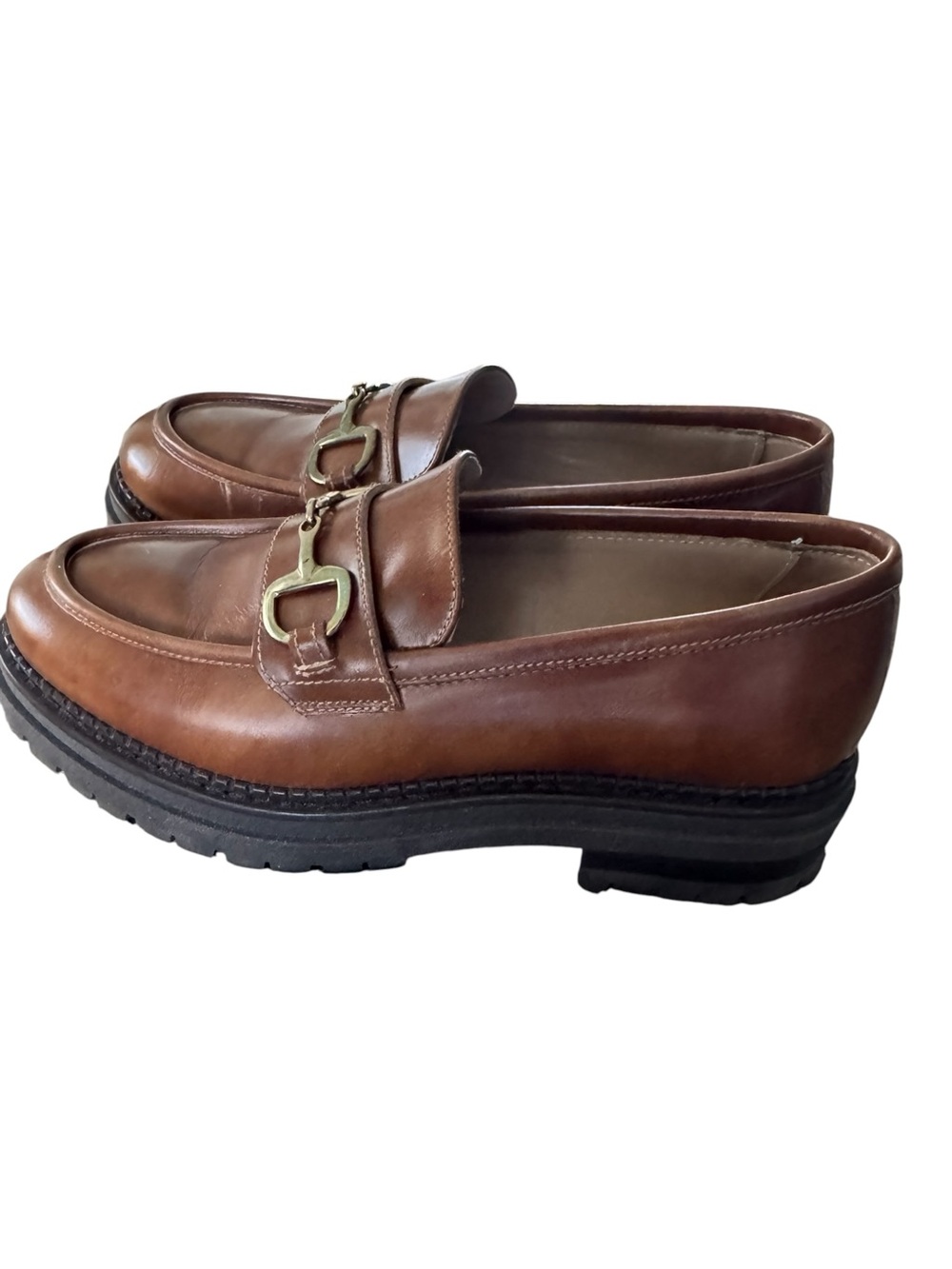 Nero Giardini Chestnut Brown Leather Lug-Sole Bit Loafers